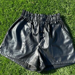 Black Faux Leather Women's Shorts